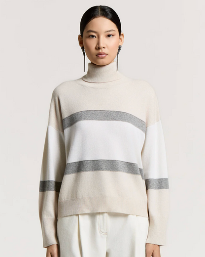 Turtleneck in Stardust beige with Mercury grey Stripe