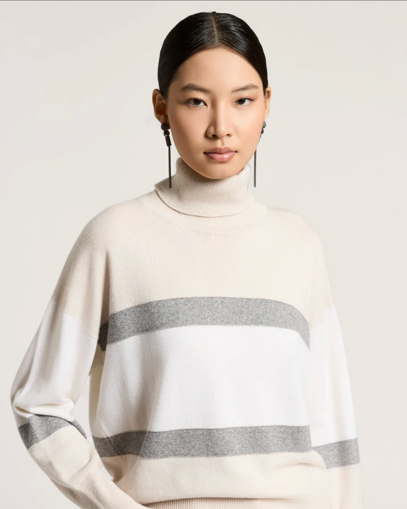 Turtleneck in Stardust beige with Mercury grey Stripe