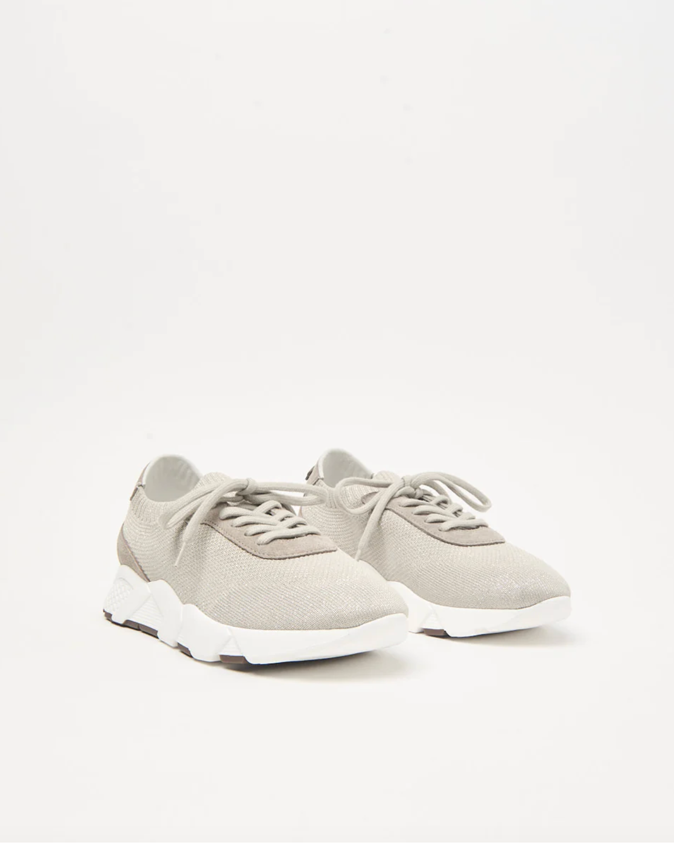 Peserico knitted sneakers in beige with white chunky sole and lace-up front