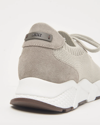 Peserico beige knitted sneaker heel with suede panel and white chunky sole