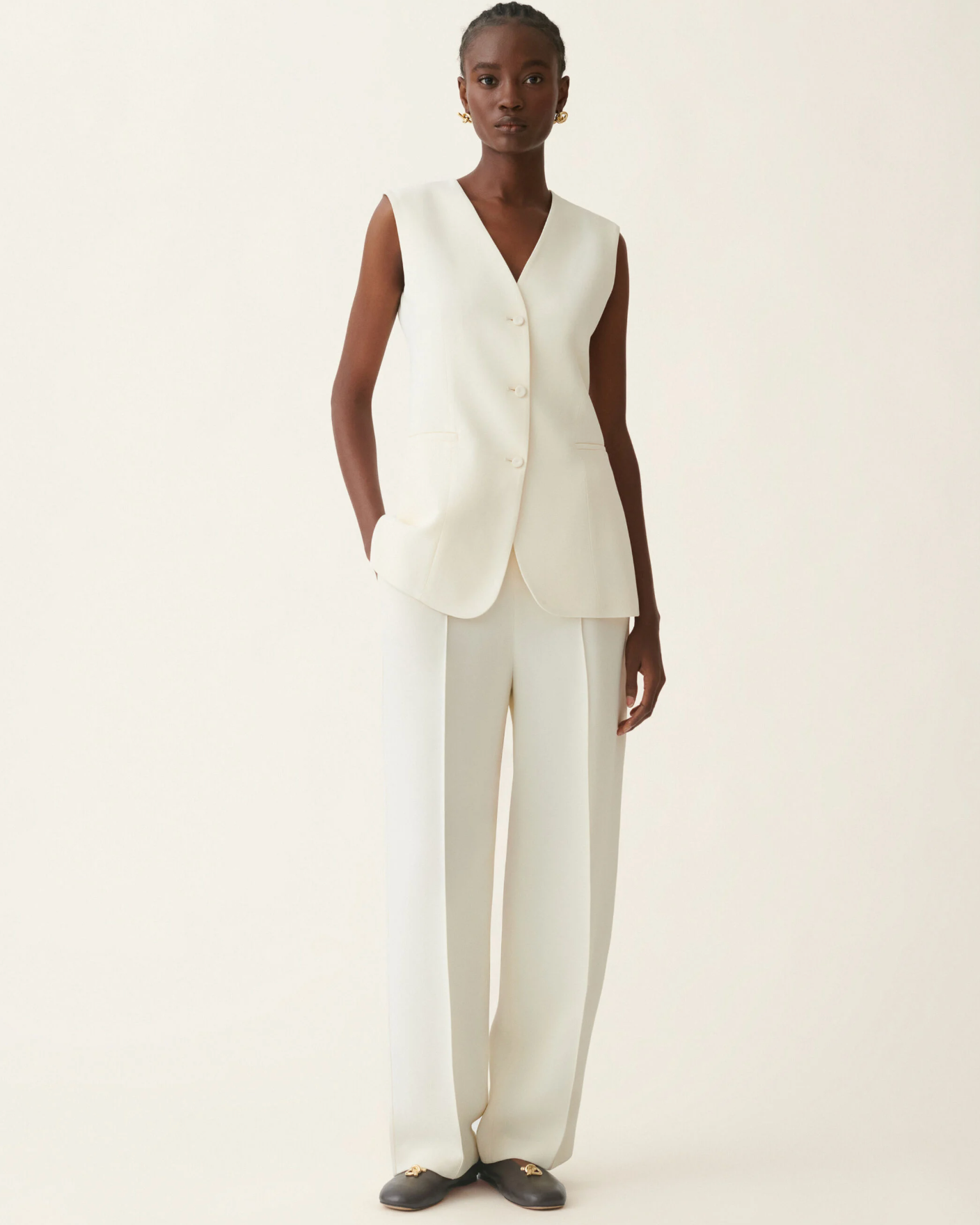 Fabiana Filippi Burro wide-leg ivory cream tailored trousers with front pleat