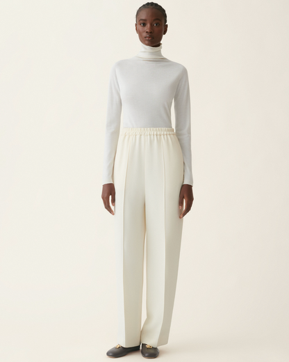Fabiana Filippi wide-leg cream trousers with elastic waist and front pleat