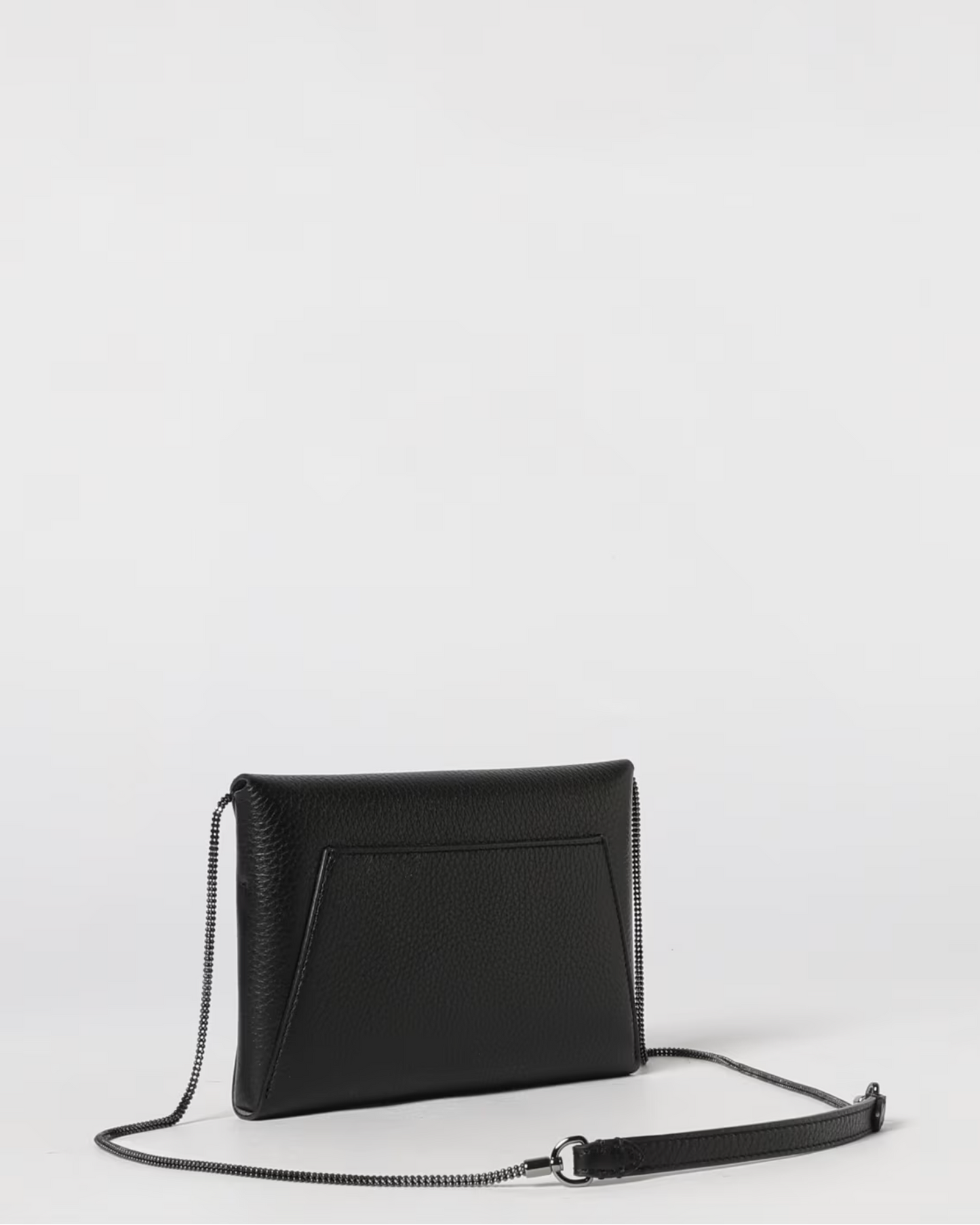 Brunello Cucinelli black pebbled leather envelope clutch with chain and leather crossbody strap