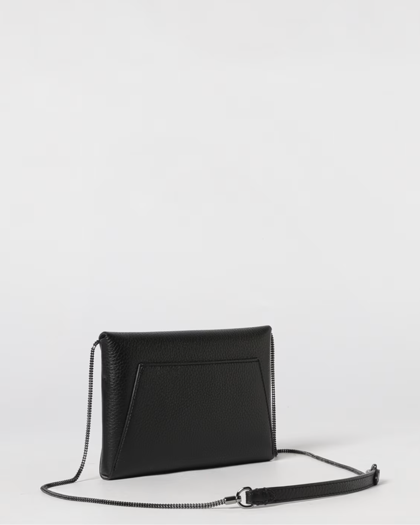 Brunello Cucinelli black pebbled leather envelope clutch with chain and leather crossbody strap