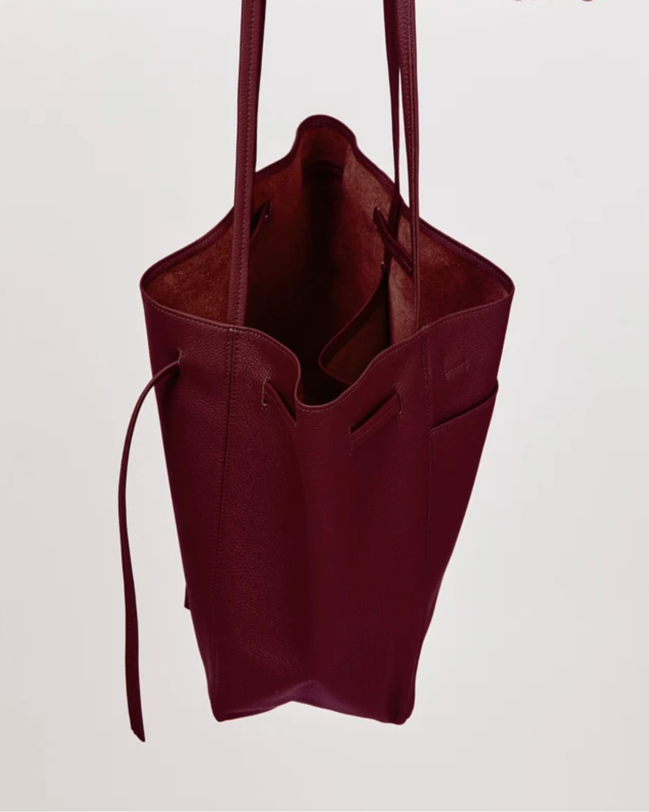 Orsyn Florence Tote in plum pebble grain leather with long shoulder straps