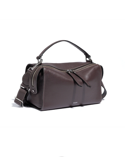 Ruskin Chester dusty fig pebbled leather crossbody bag with top handle and silver hardware
