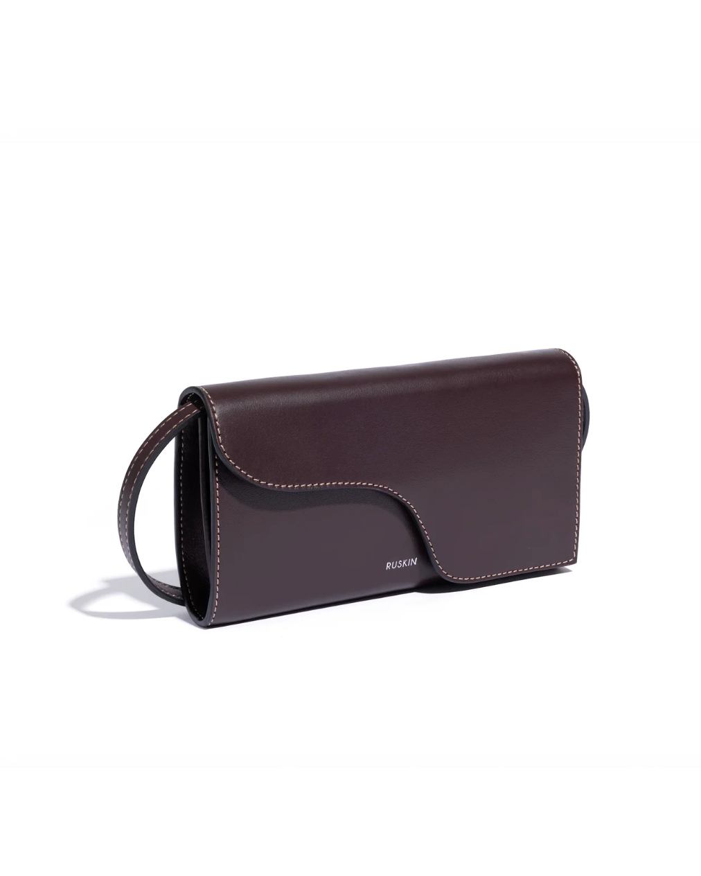 Ruskin Petite Camille clutch bag in deep plum leather with contrast stitching and handle