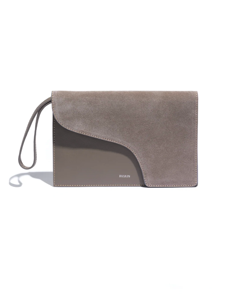 Camille Clutch in Mud Leather and Suede
