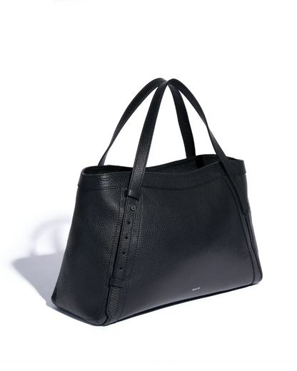Ruskin England Artisan Tote in Midnight Black pebbled leather with dual top handles