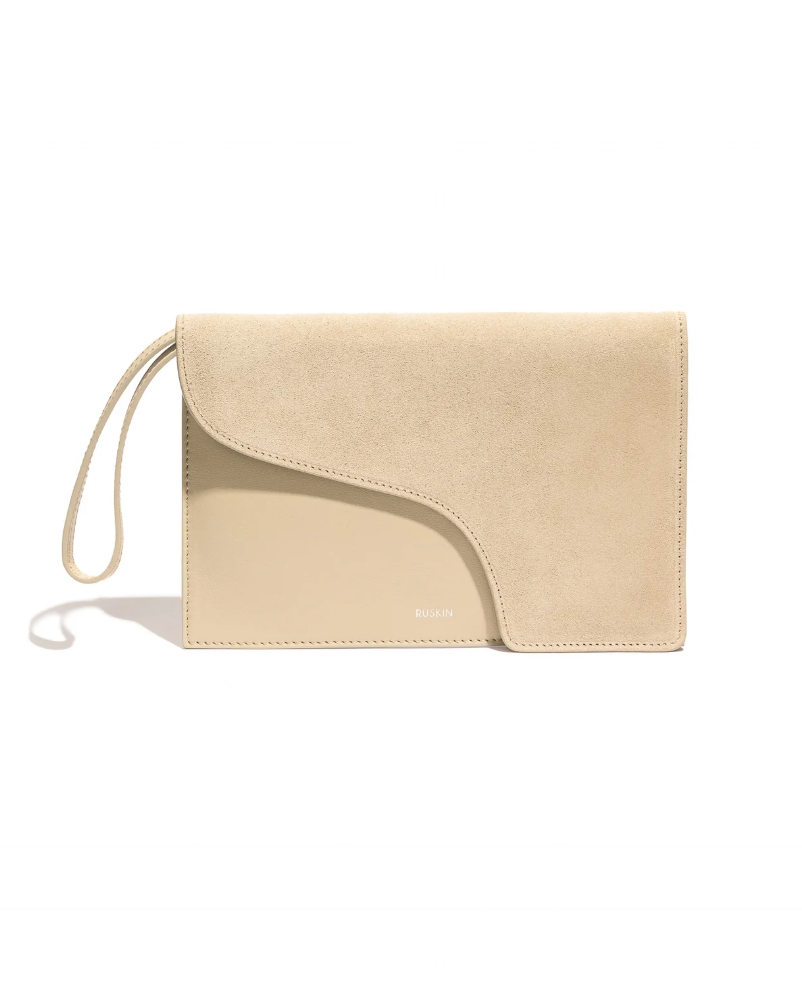 Camille Clutch in Soft Stone Leather and Suede