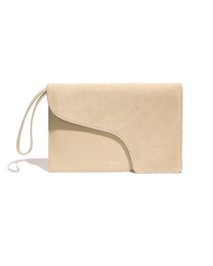 Camille Clutch in Soft Stone Leather and Suede