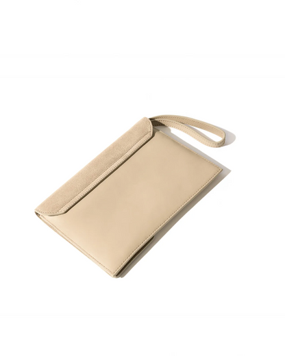 Camille Clutch in Soft Stone Leather and Suede