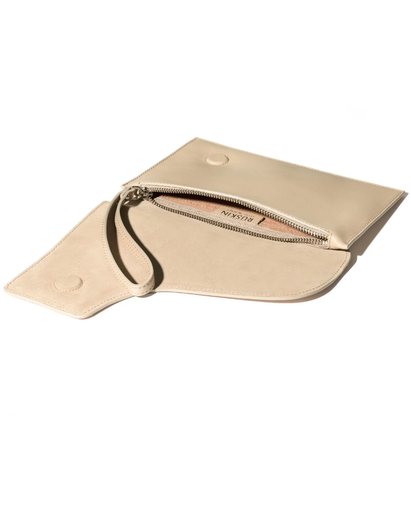 Camille Clutch in Soft Stone Leather and Suede