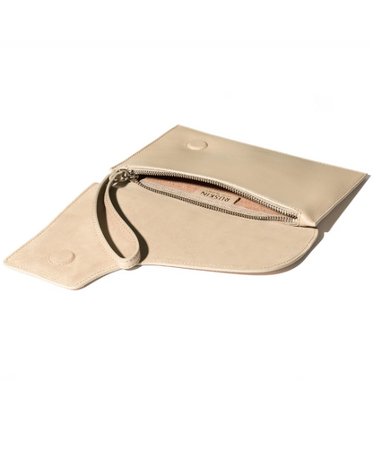 Camille Clutch in Soft Stone Leather and Suede