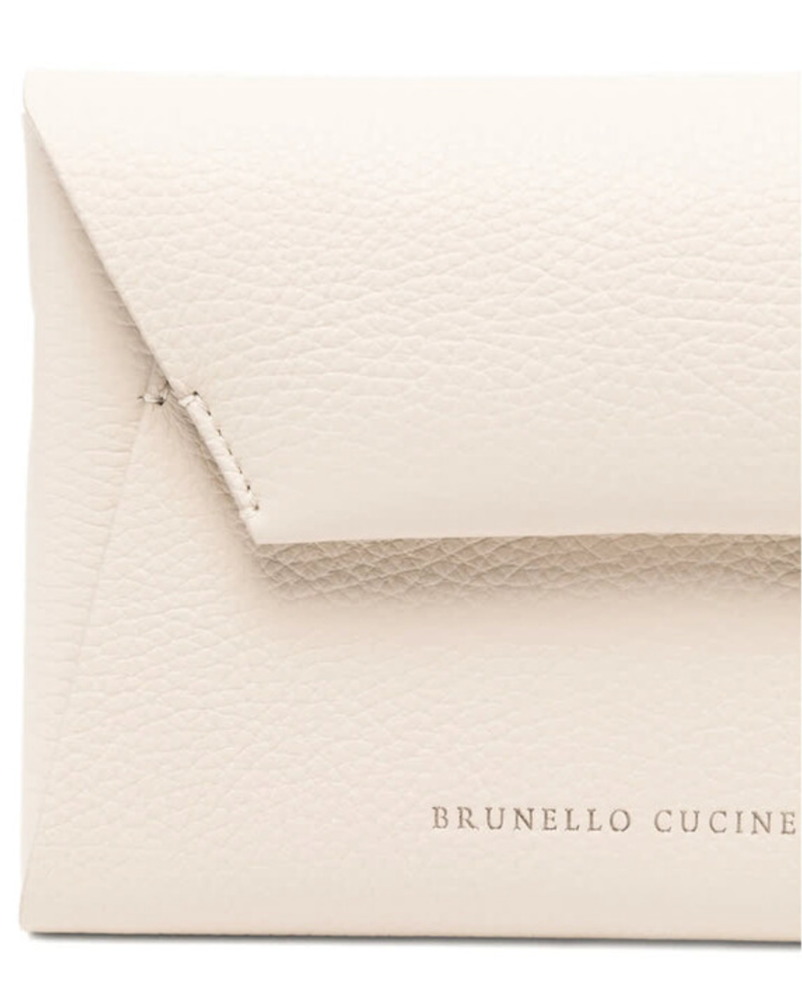 Brunello Cucinelli ivory pebbled leather envelope clutch with folded flap detail
