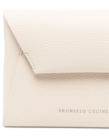 Brunello Cucinelli ivory pebbled leather envelope clutch with folded flap detail