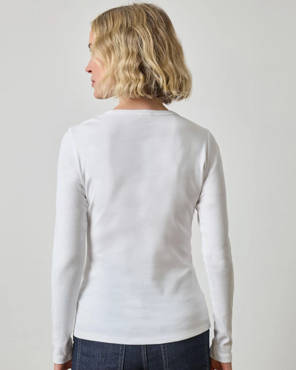 Lilla P white long sleeve crew neck fitted tee, back view