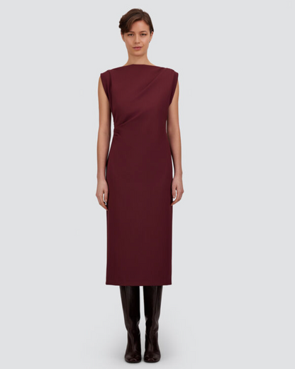 Herno bordeaux sleeveless midi sheath dress in bi-stretch fabric with boat neckline
