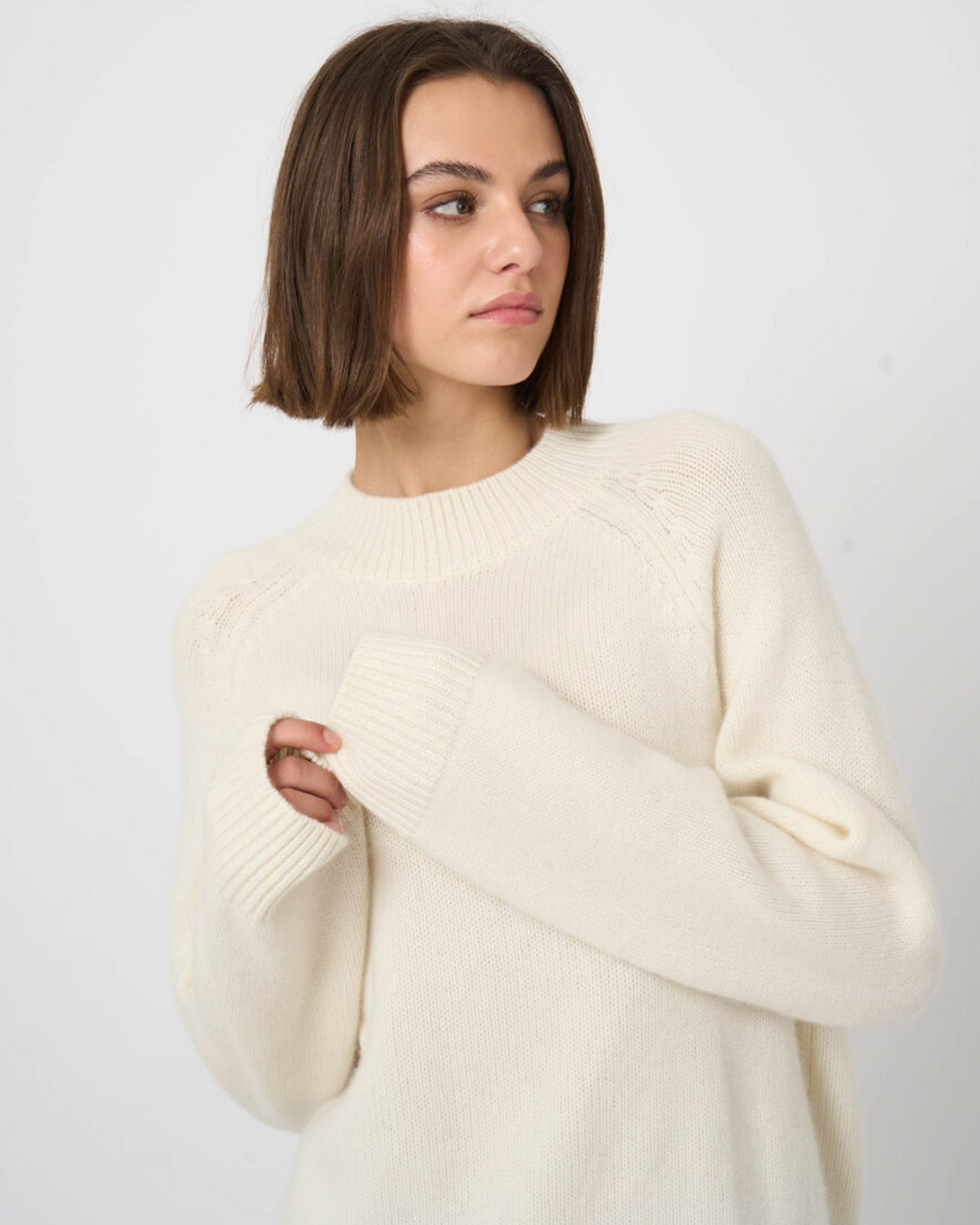 Repeat Cashmere chunky cream knit sweater with ribbed cuffs and crew neck