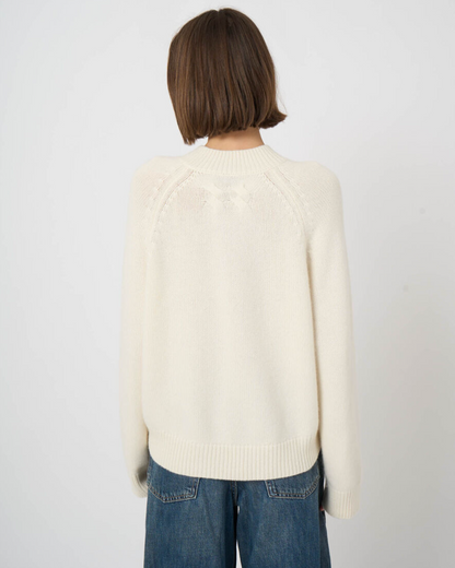Repeat Cashmere cream chunky knit sweater with raglan detail, back view