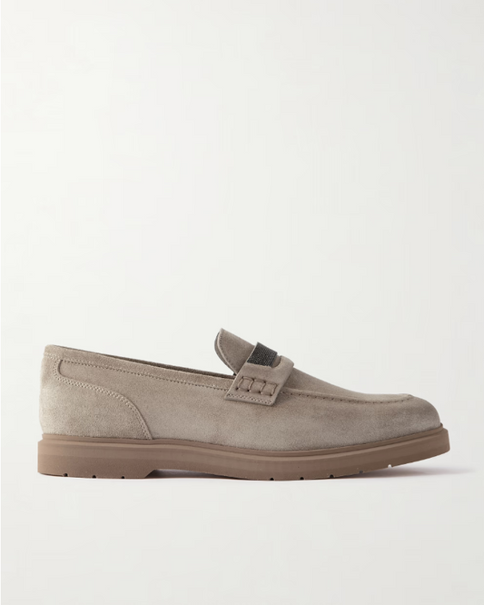 Suede Penny Loafer with Monili