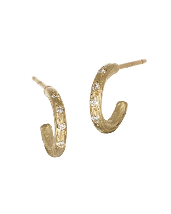 Tiny Diamond Huggie Earrings in 14K Gold