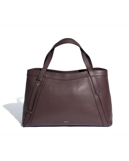 Ruskin England Artisan Tote in dusty fig pebbled leather with double top handles