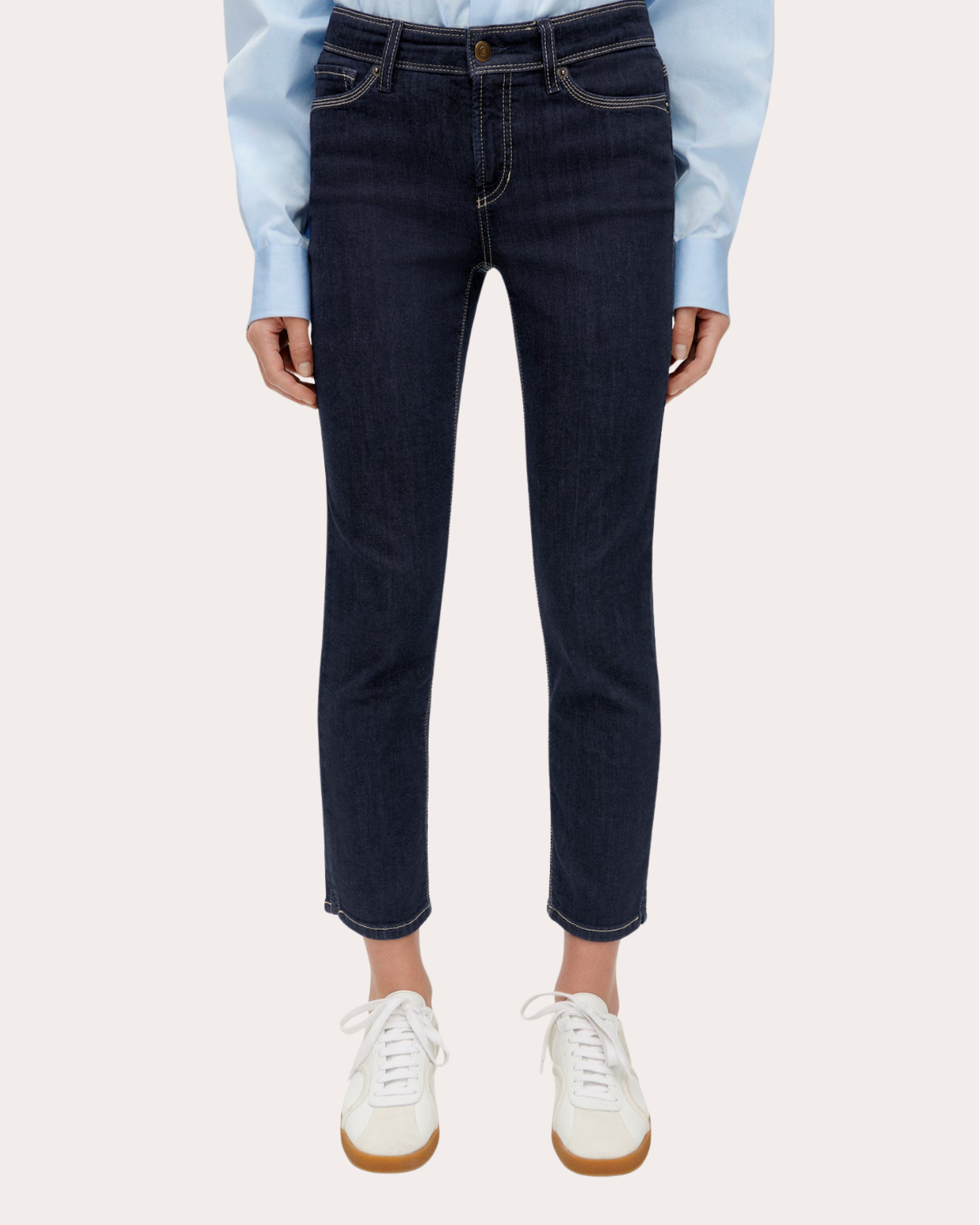 Cambio Piper Short dark rinse slim cropped jeans with contrast stitching