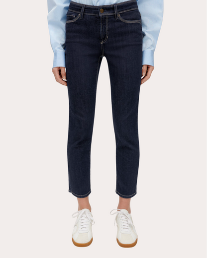 Cambio Piper Short dark rinse slim cropped jeans with contrast stitching