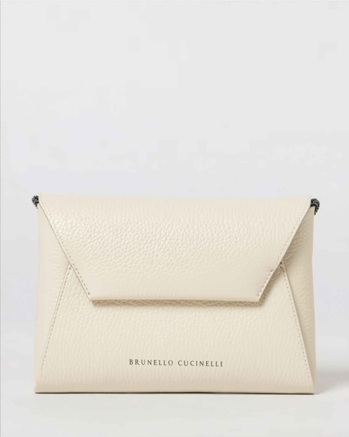 Brunello Cucinelli ivory pebbled leather envelope clutch bag with chain strap