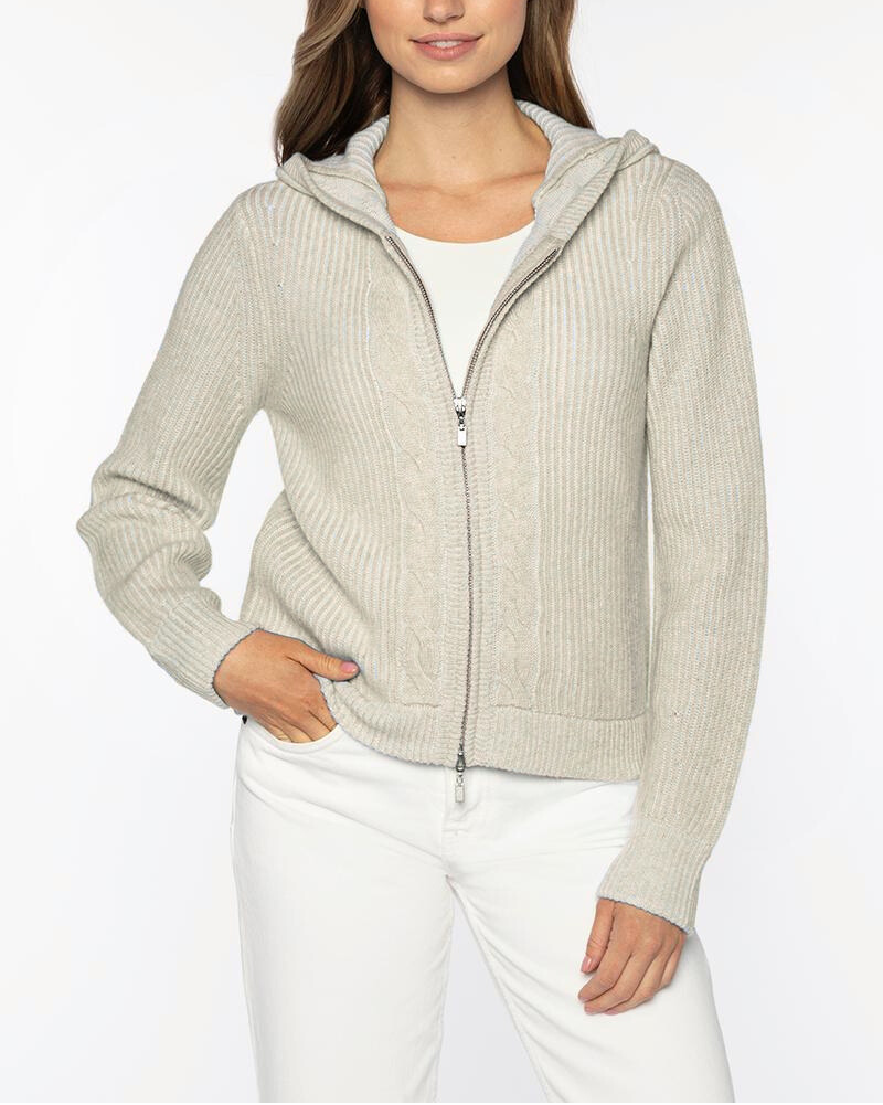 Rib & Cable Zip Hoodie in Whisper