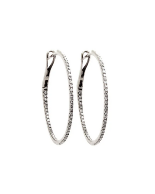 14K Diamond Skinny Inside Out Hoop 1 inch in White Gold