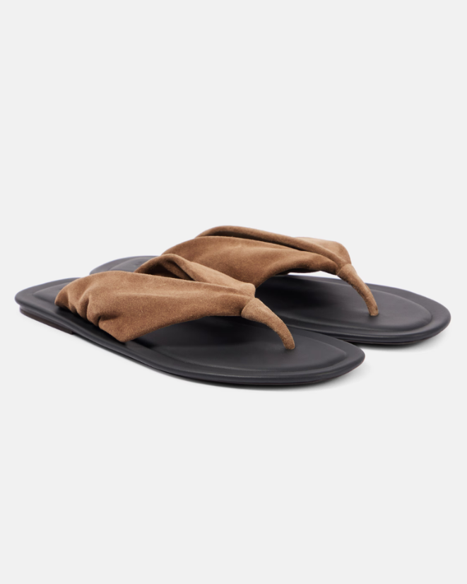 Suede Thong Sandal in Brown