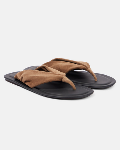 Suede Thong Sandal in Brown