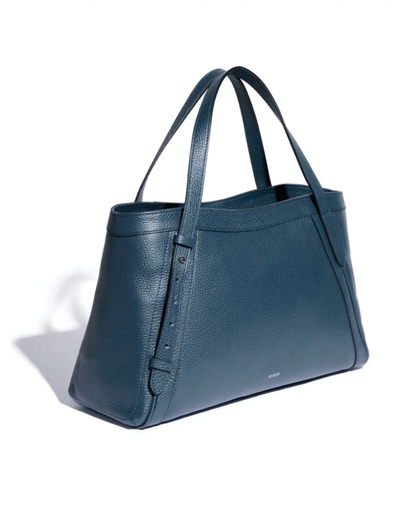 Ruskin England Artisan Tote in teal pebbled leather with dual top handles