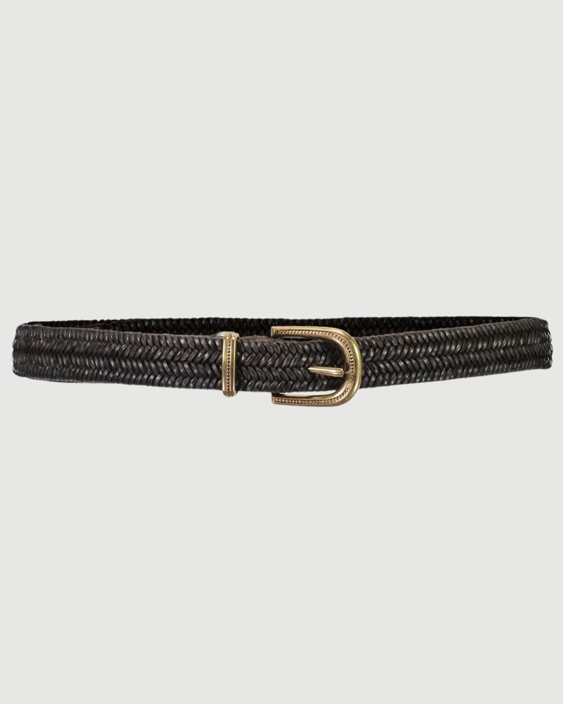 Brunello Cucinelli dark brown stretch braided leather belt with gold-tone buckle