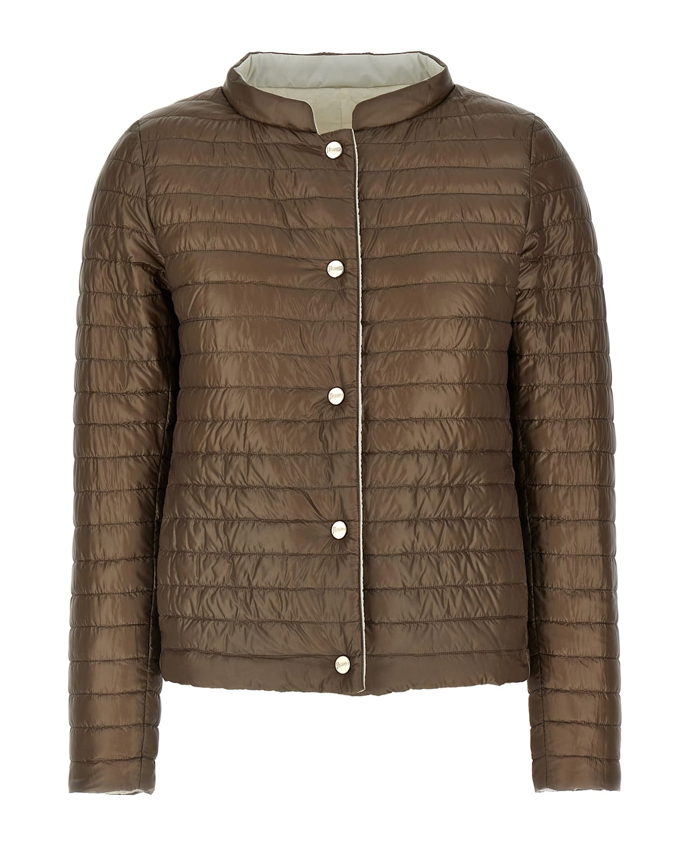 Reversible Short Down Jacket in White / Taupe