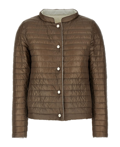 Reversible Short Down Jacket in White / Taupe