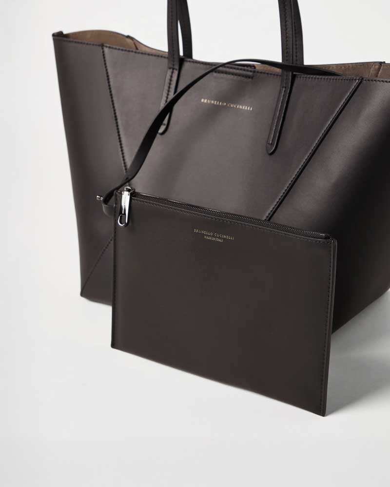 Small Calfskin BC Duo Bag in Pine Cone Brown