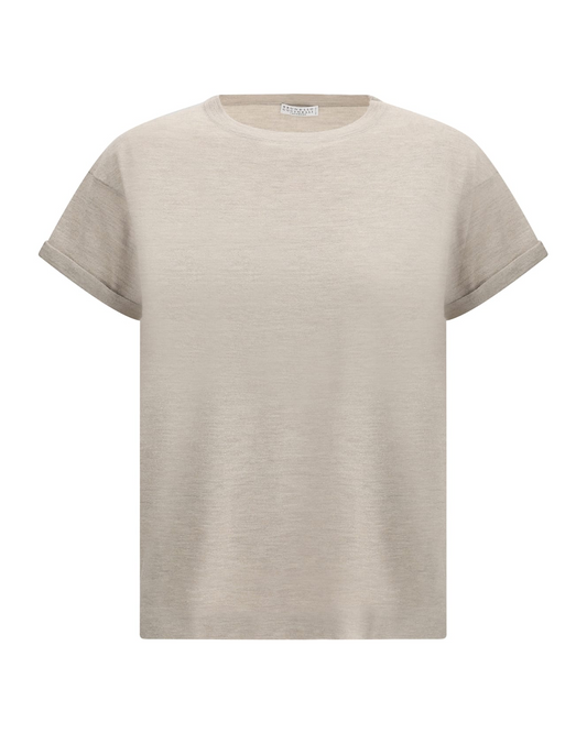 Cashmere Silk Lurex Short Sleeve Crew in Desert