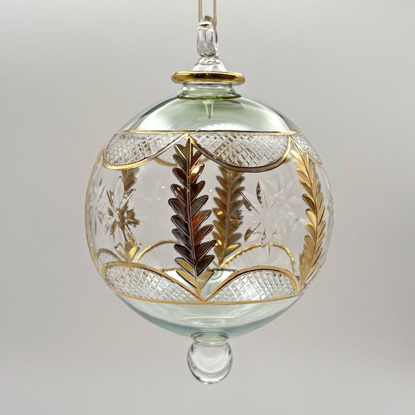 Blown Glass Ornament - Olive Branch Green