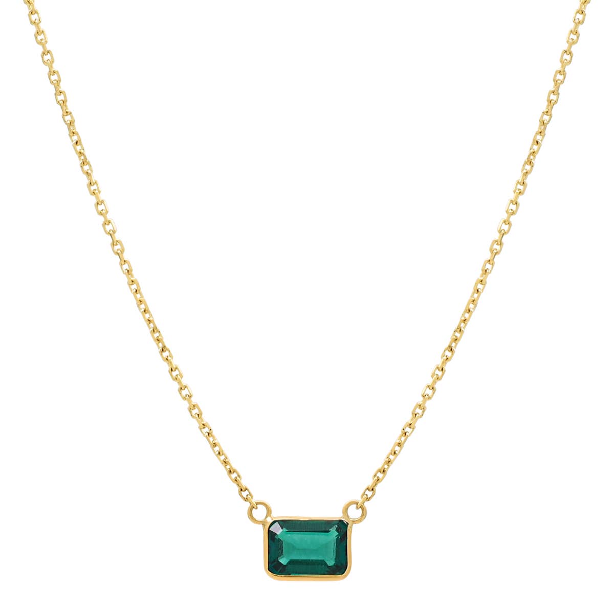 14k Solid Gold Rectangular Emerald Necklace