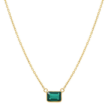 14k Solid Gold Rectangular Emerald Necklace