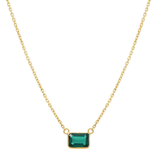 14k yellow gold chain necklace with rectangular bezel-set green emerald pendant