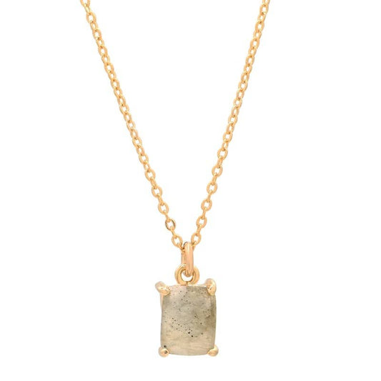 Gold filled chain necklace with emerald cut labradorite stone pendant