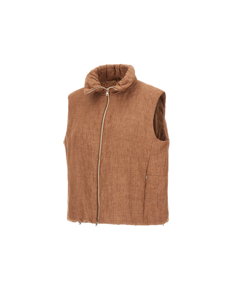 Linen Blouson Vest in Tobacco