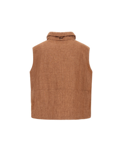 Linen Blouson Vest in Tobacco