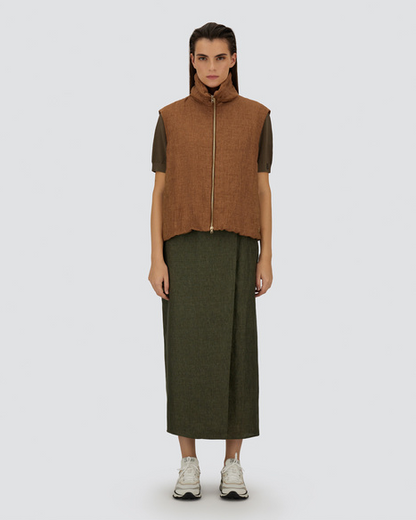 Linen Blouson Vest in Tobacco