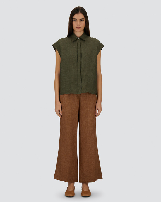 Linen Pull On Pant in Tobacco