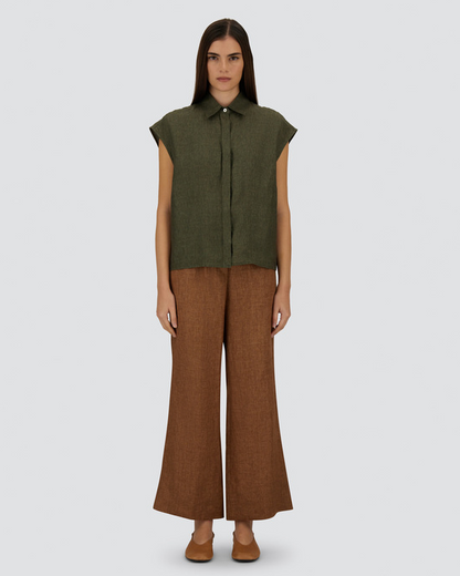 Linen Pull On Pant in Tobacco